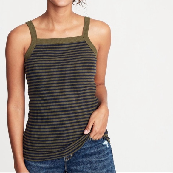 Old Navy Tops - NWT Old Navy Olive & Navy Striped Rib-Knit Tank
